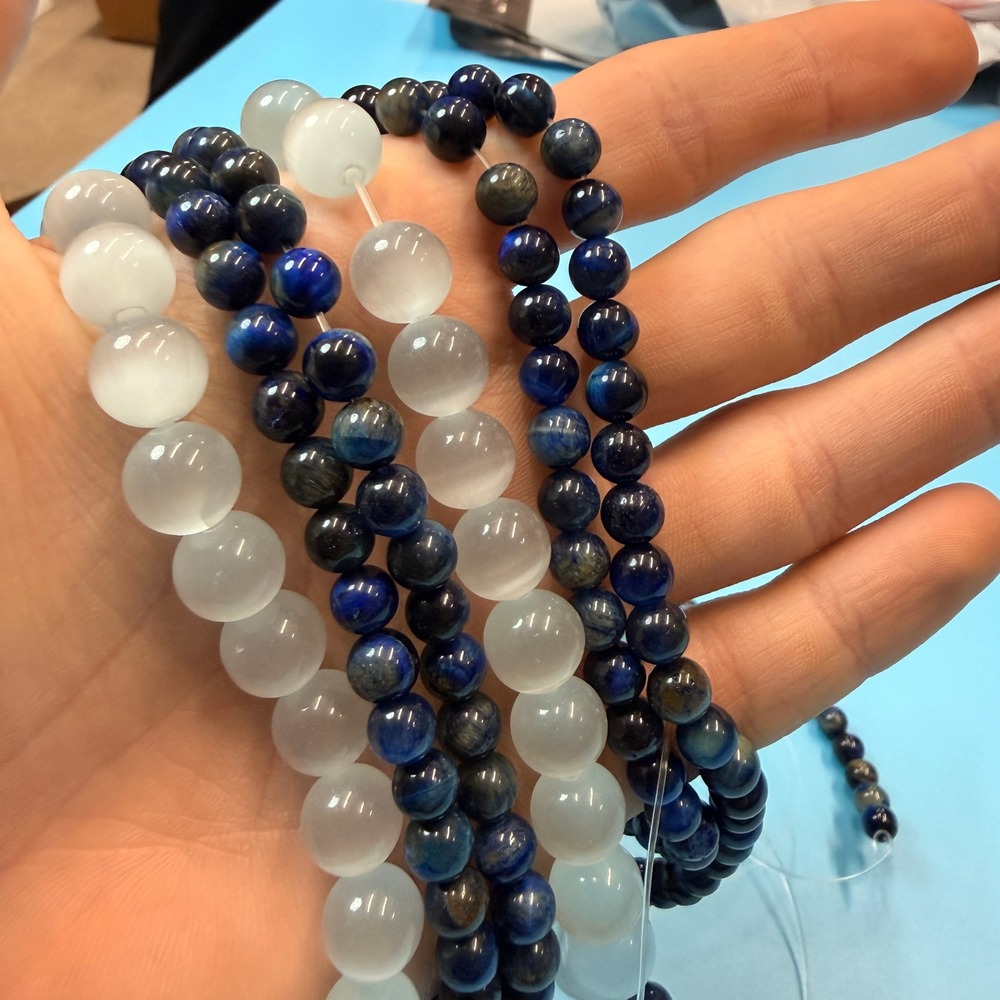 Set of 5 Natural Gemstone Round Beads Strands 15" Sizes 6,8,10 mm №B40